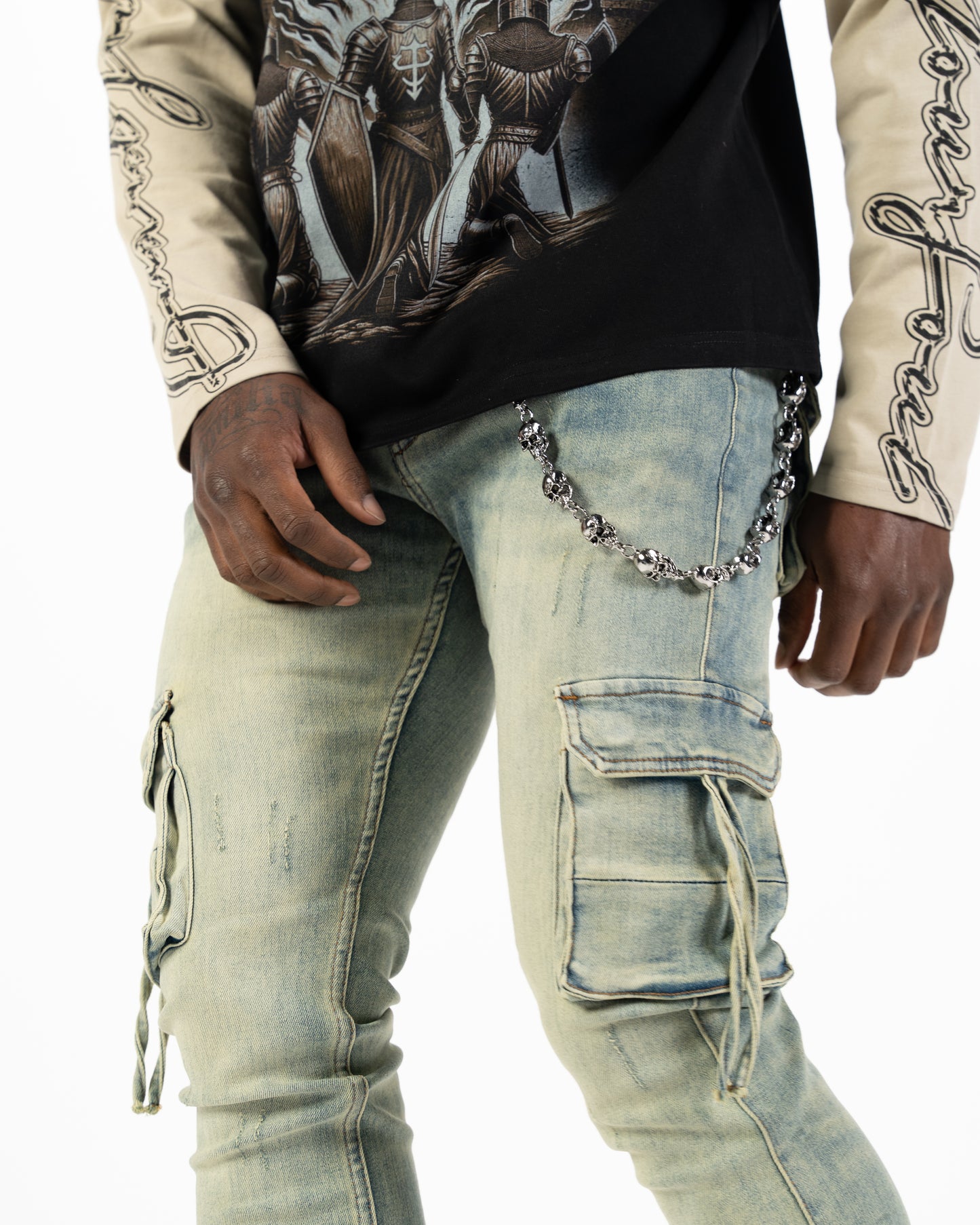 Relapse jeans Moe Sand wash cargo denim with wallet chain