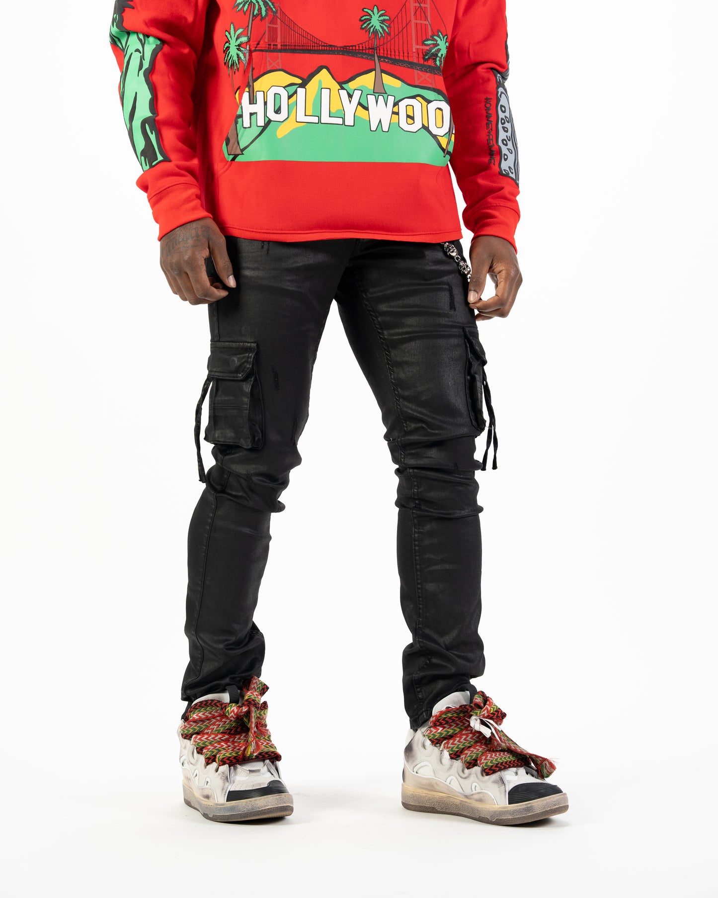 Relapse jeans Moe wax black cargo denim with wallet chain