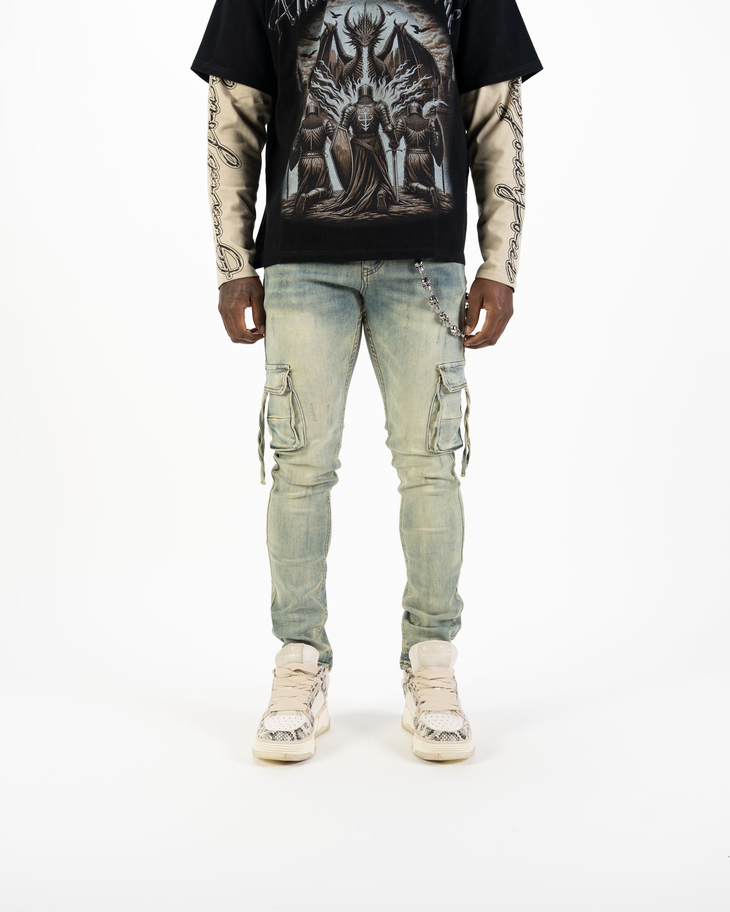 Relapse jeans Moe Sand wash cargo denim with wallet chain