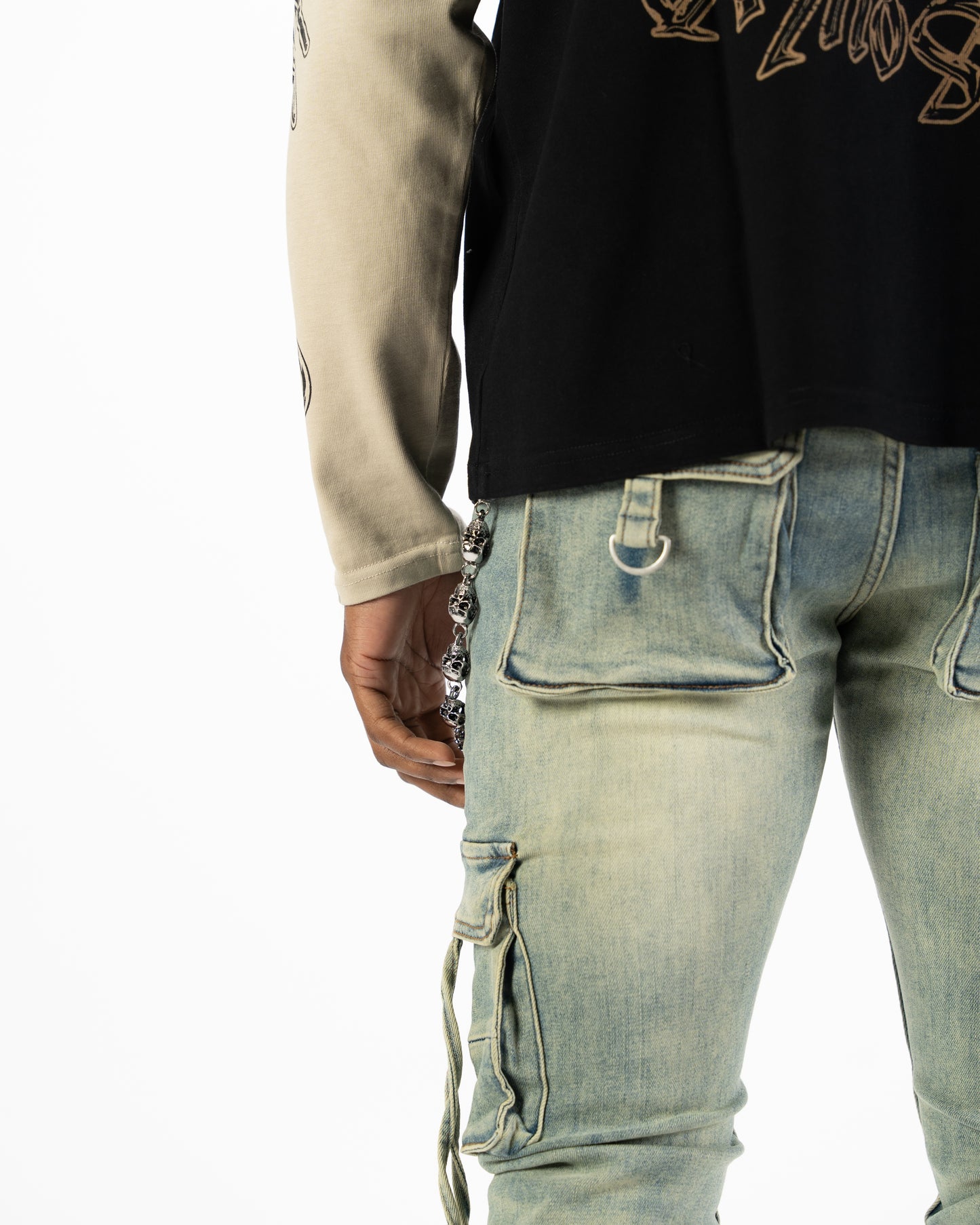 Relapse jeans Moe Sand wash cargo denim with wallet chain