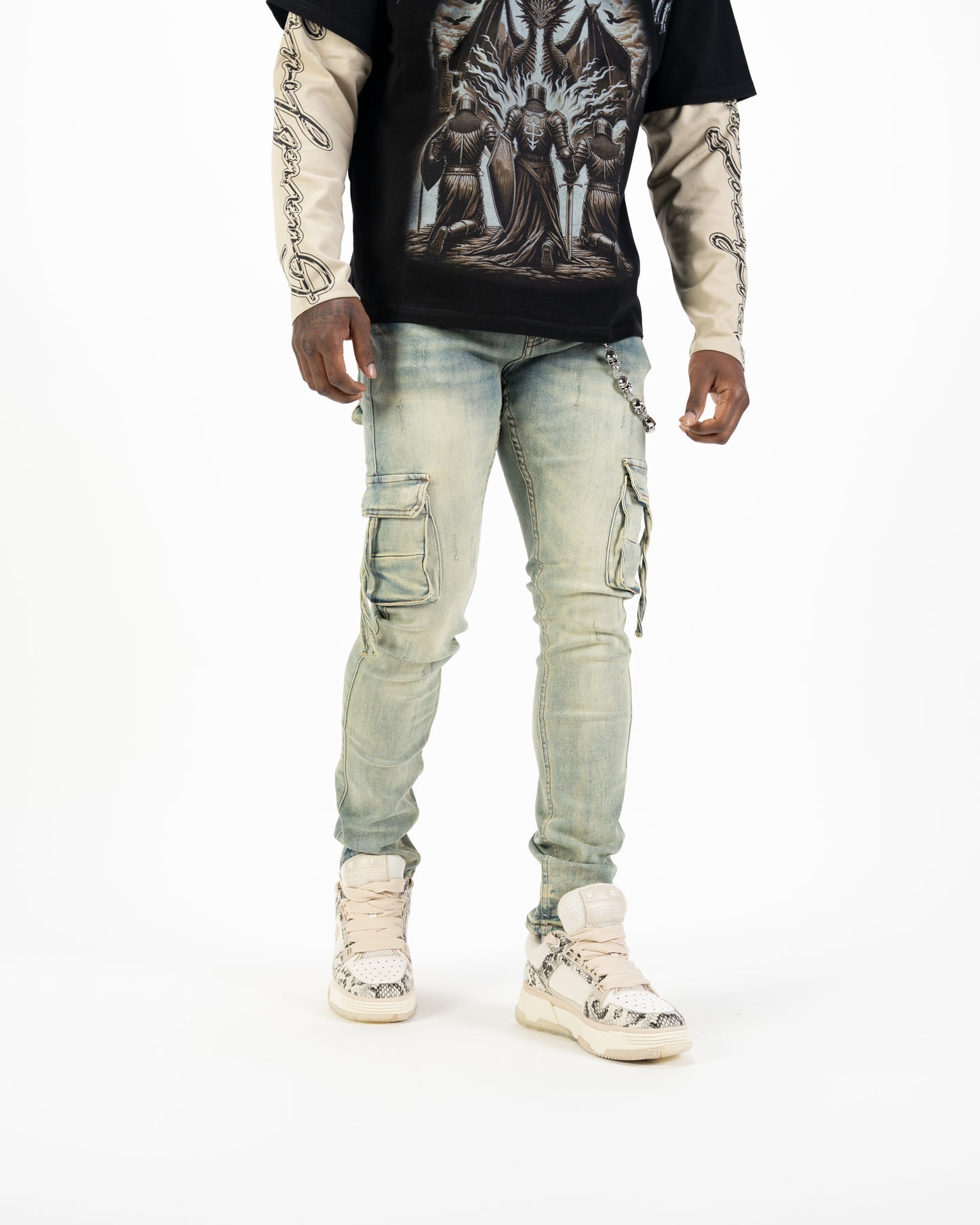 Relapse jeans Moe Sand wash cargo denim with wallet chain