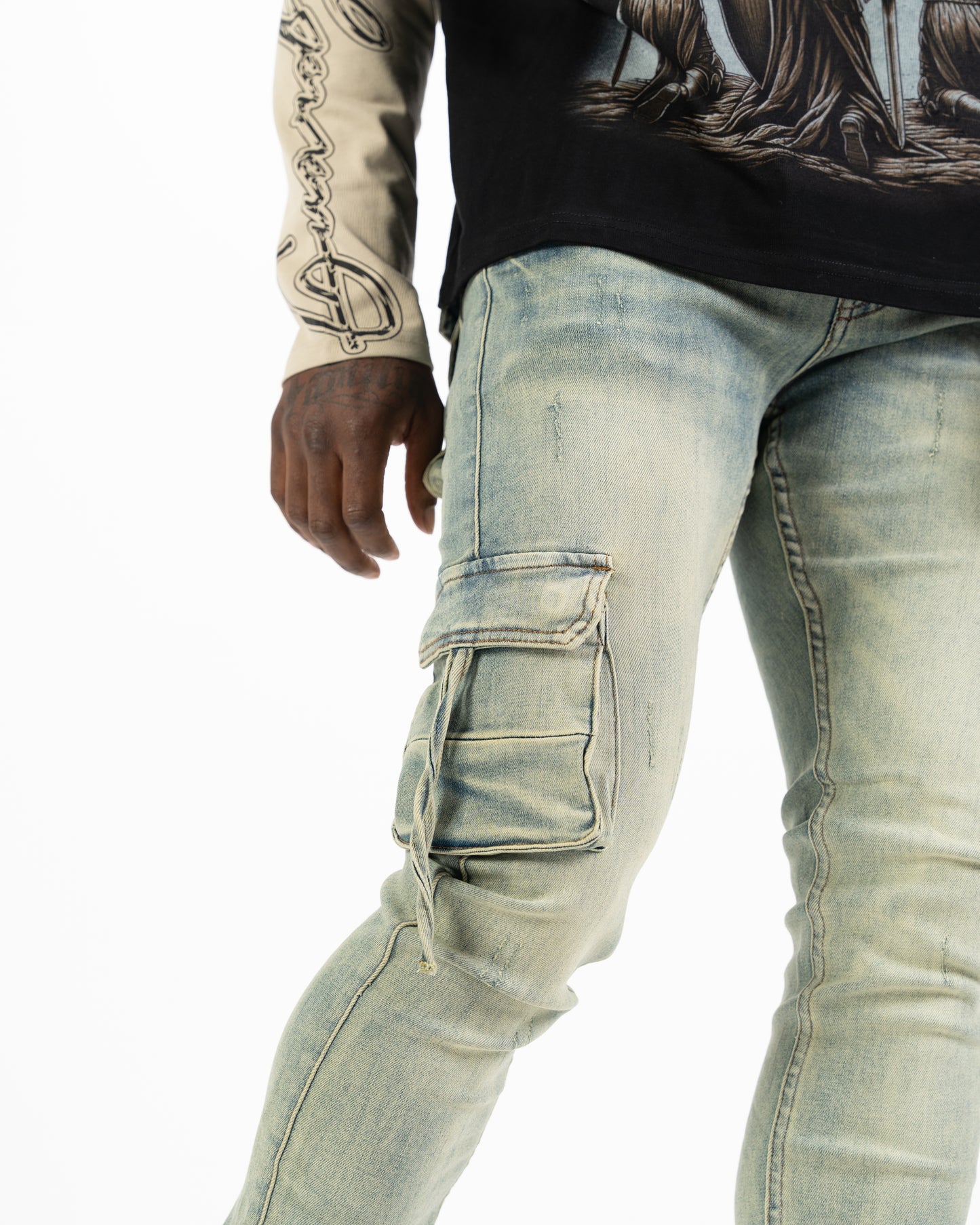 Relapse jeans Moe Sand wash cargo denim with wallet chain