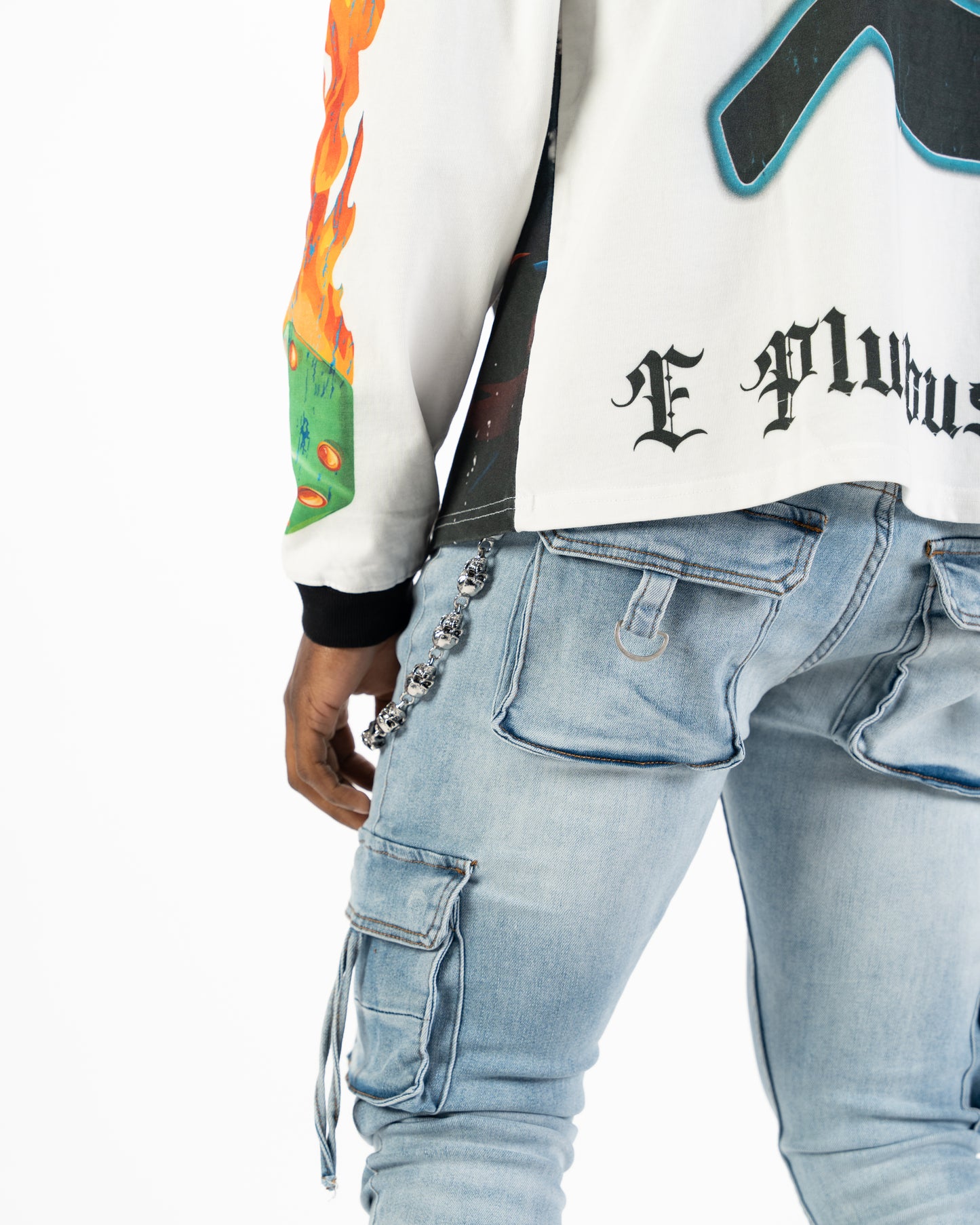 Relapse jeans Moe Stone wash cargo denim with wallet chain