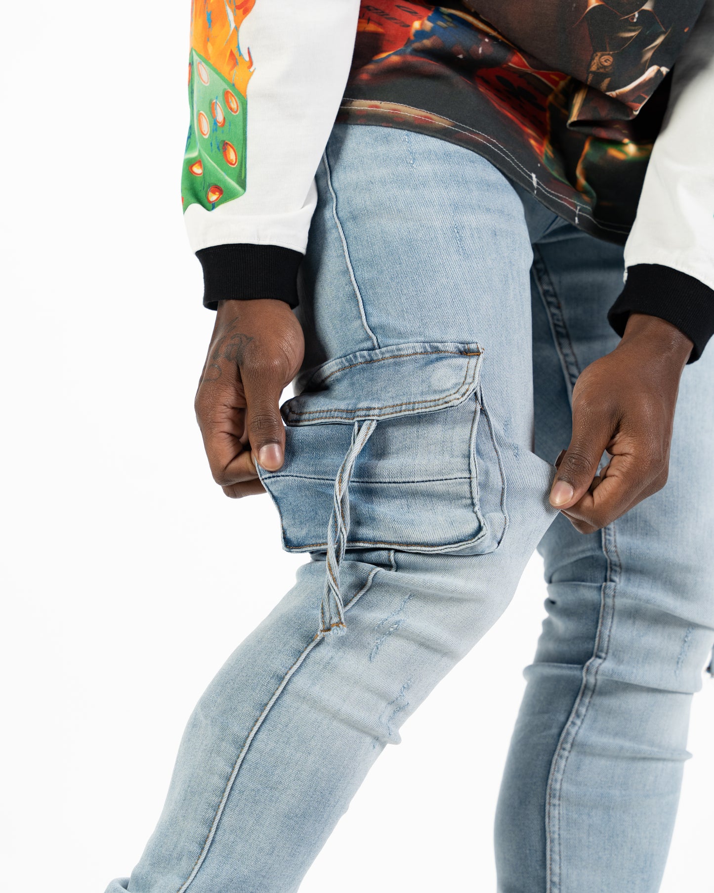 Relapse jeans Moe Stone wash cargo denim with wallet chain