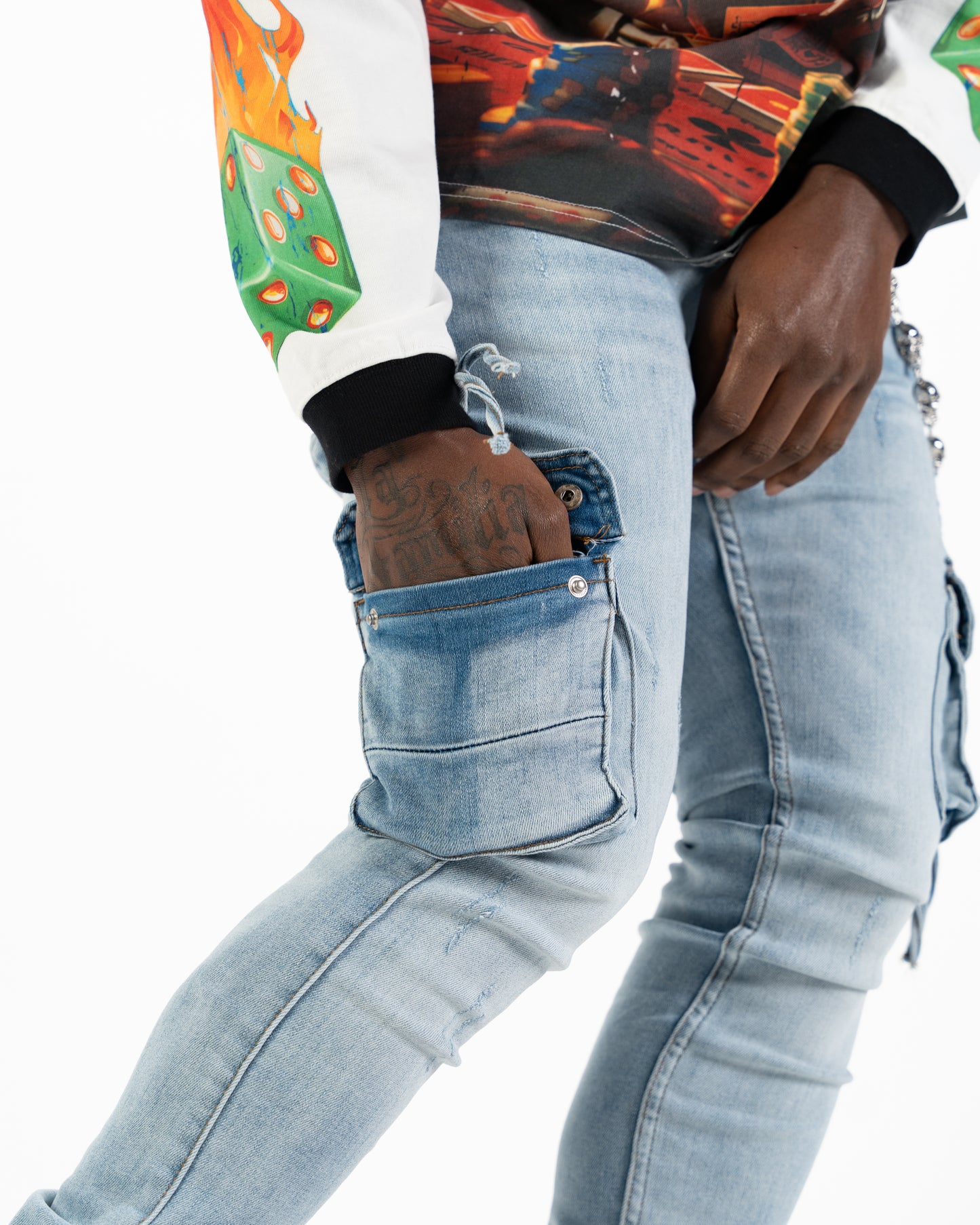 Relapse jeans Moe Stone wash cargo denim with wallet chain