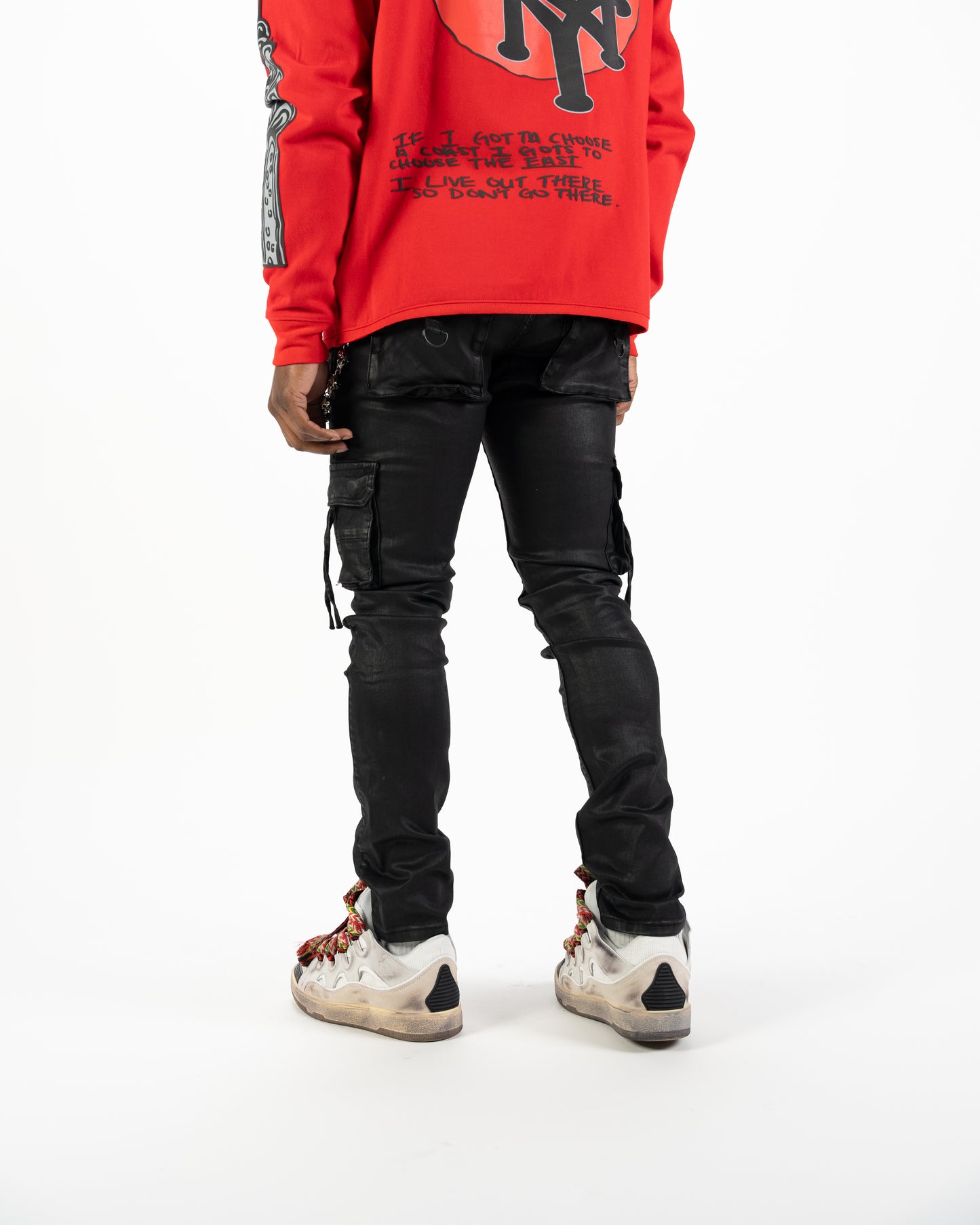 Relapse jeans Moe wax black cargo denim with wallet chain