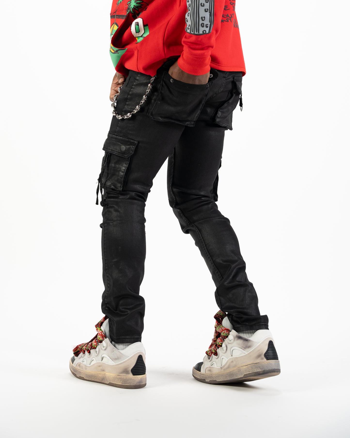 Relapse jeans Moe wax black cargo denim with wallet chain