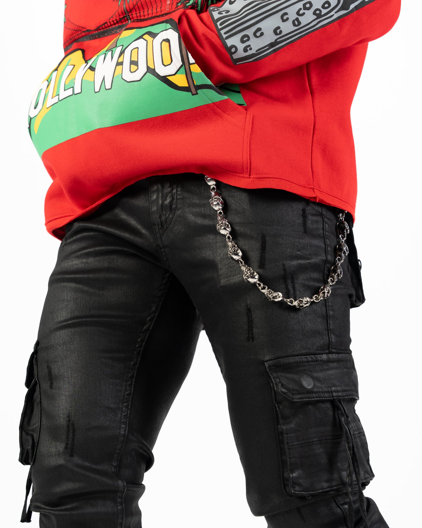 Relapse jeans Moe wax black cargo denim with wallet chain