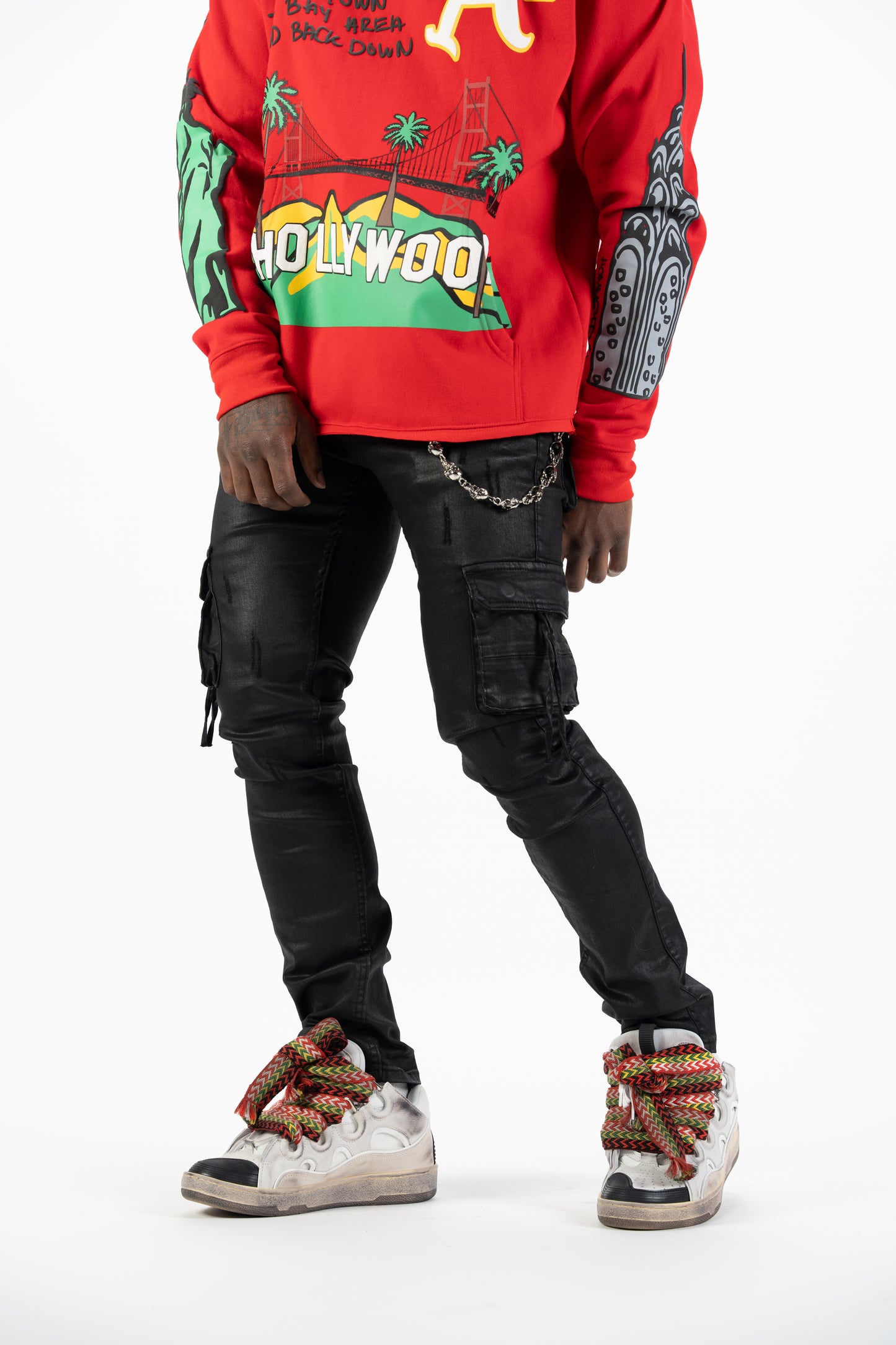 Relapse jeans Moe wax black cargo denim with wallet chain
