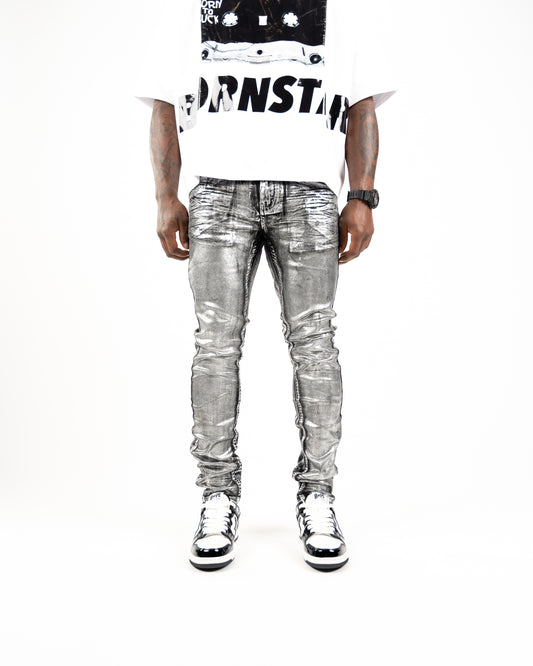 Galaxy Skinny Denim Black with Silver