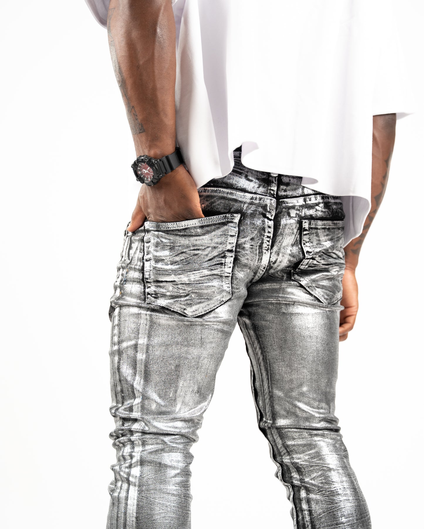 Galaxy Skinny Denim Black with Silver