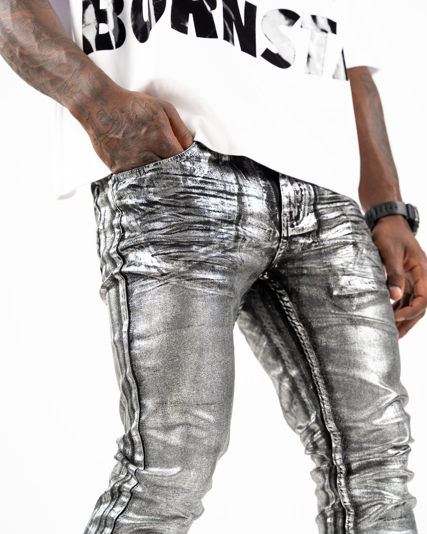 Galaxy Skinny Denim Black with Silver