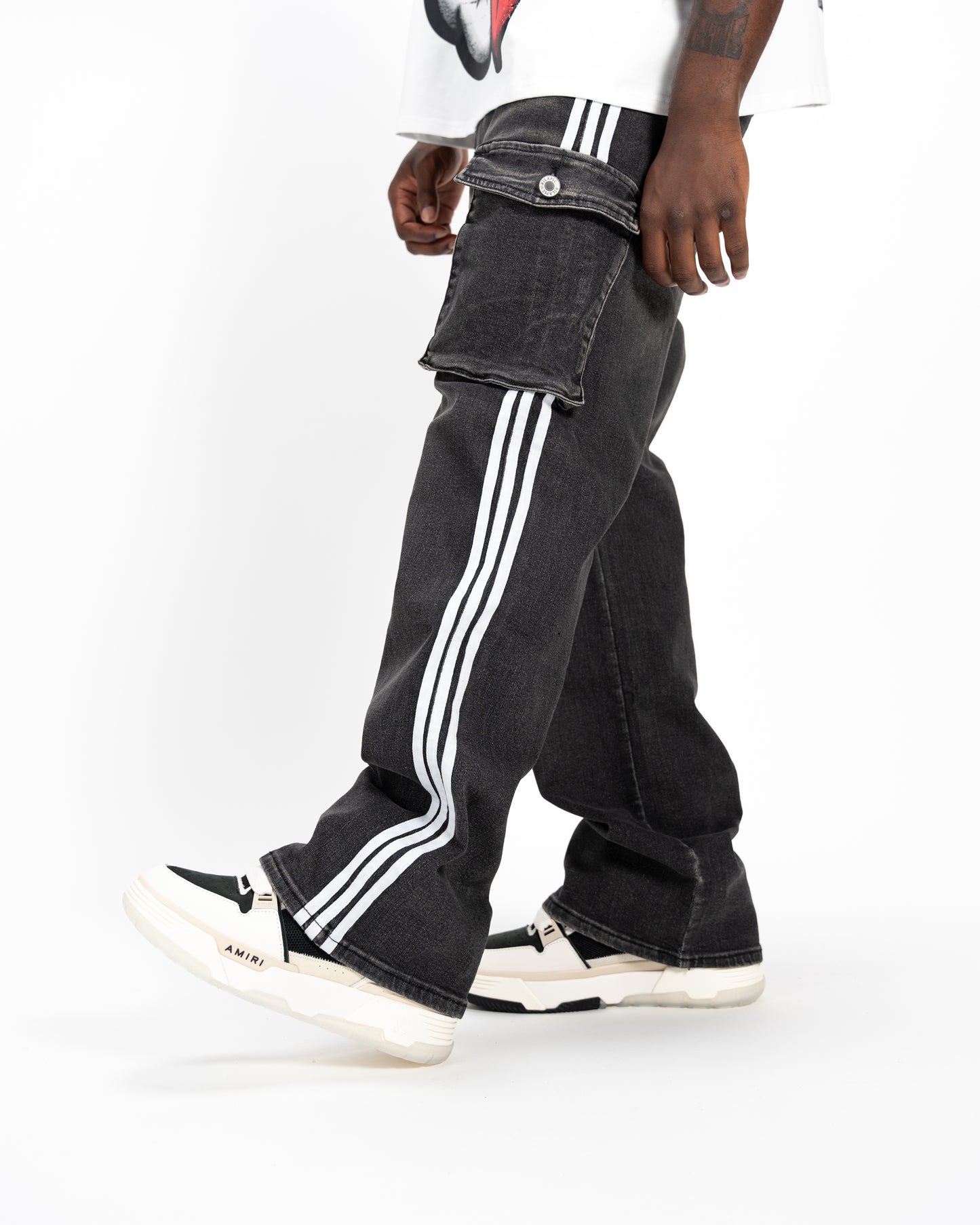 stripes cargo baggy Fit Charcoal