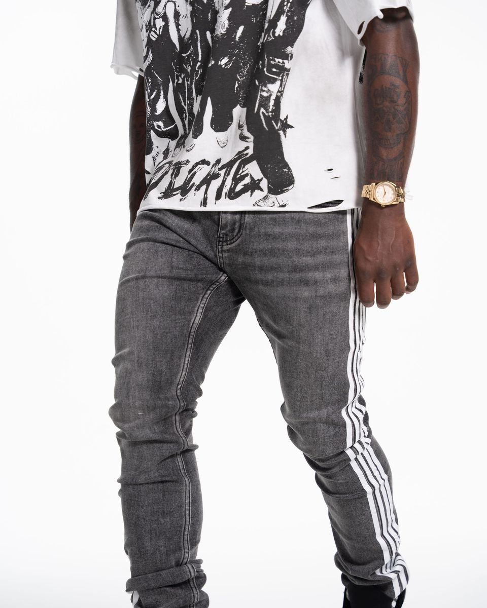 Relapse Jeans Stripes Skinny Denim Grey