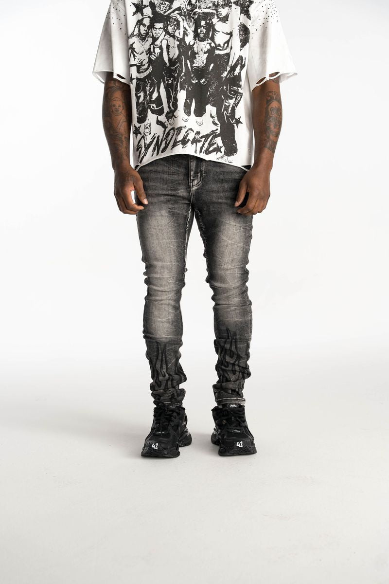 Relapse Jeans Flame Feded Black Skinny Denim
