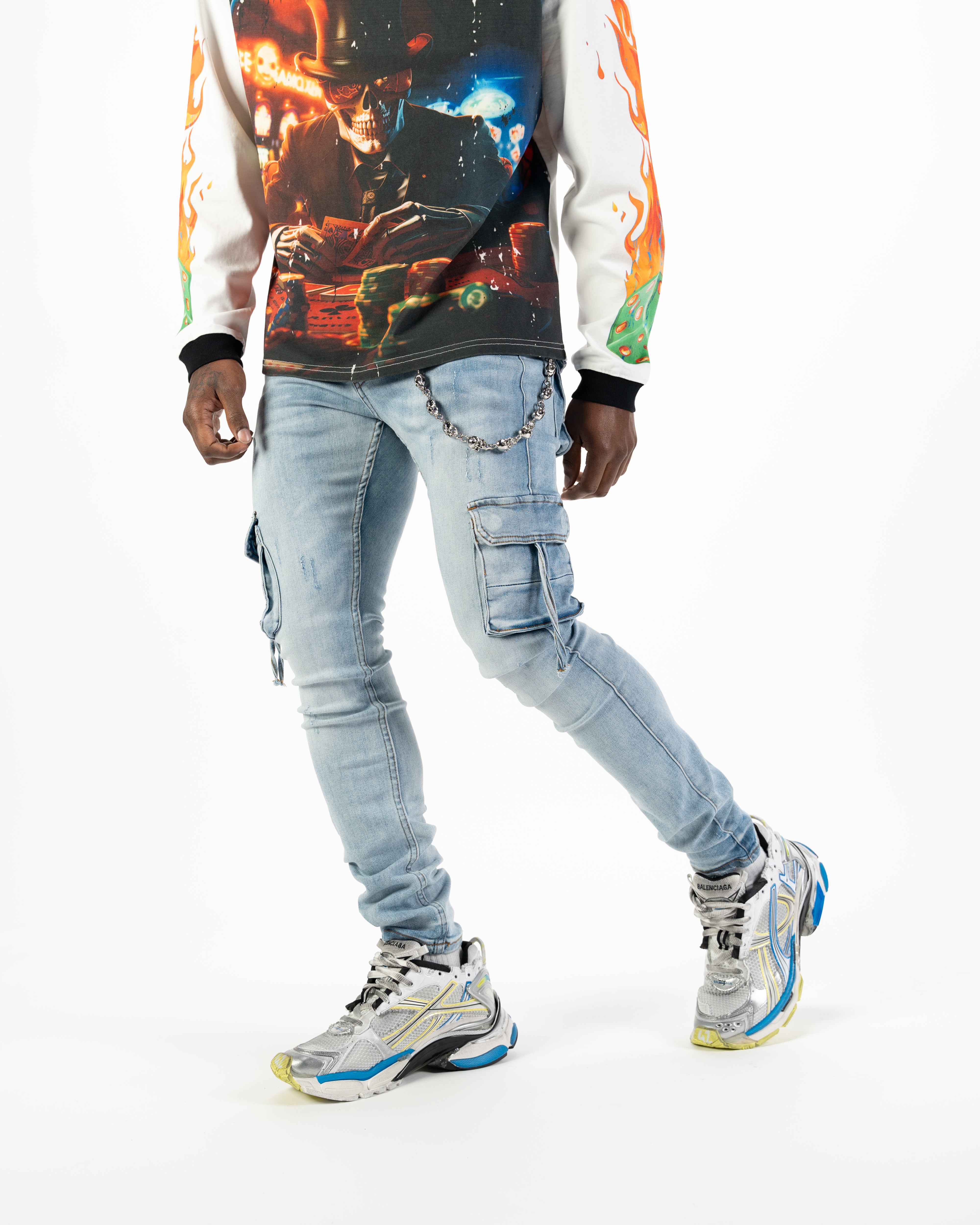 Relapse jeans Moe Stone wash cargo denim with wallet chain – Relapse Jeans